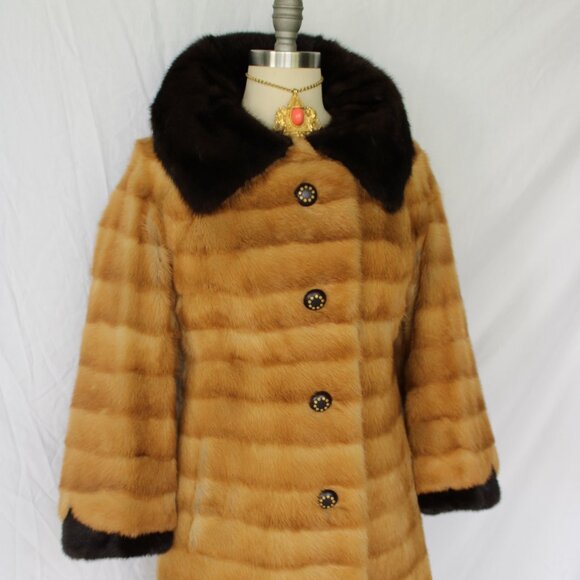 David Green Vintage Mink fur Princess dress coat brown Mod Jackie O 60's stripe - Picture 5 of 10